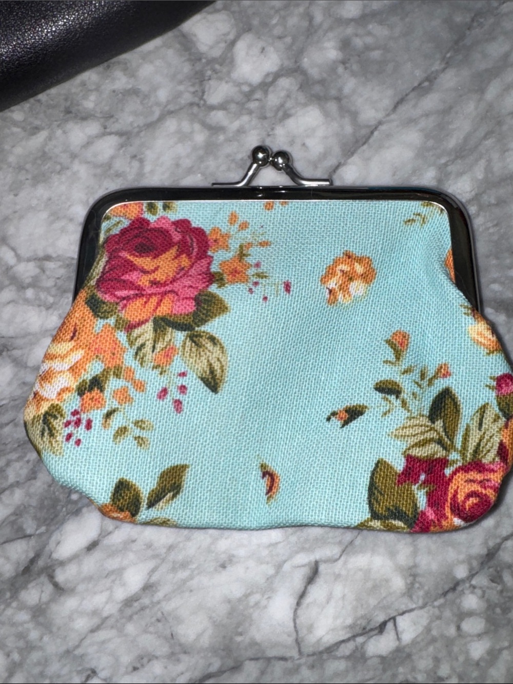 Floral Kiss-Lock Coin Purse - Aqua
